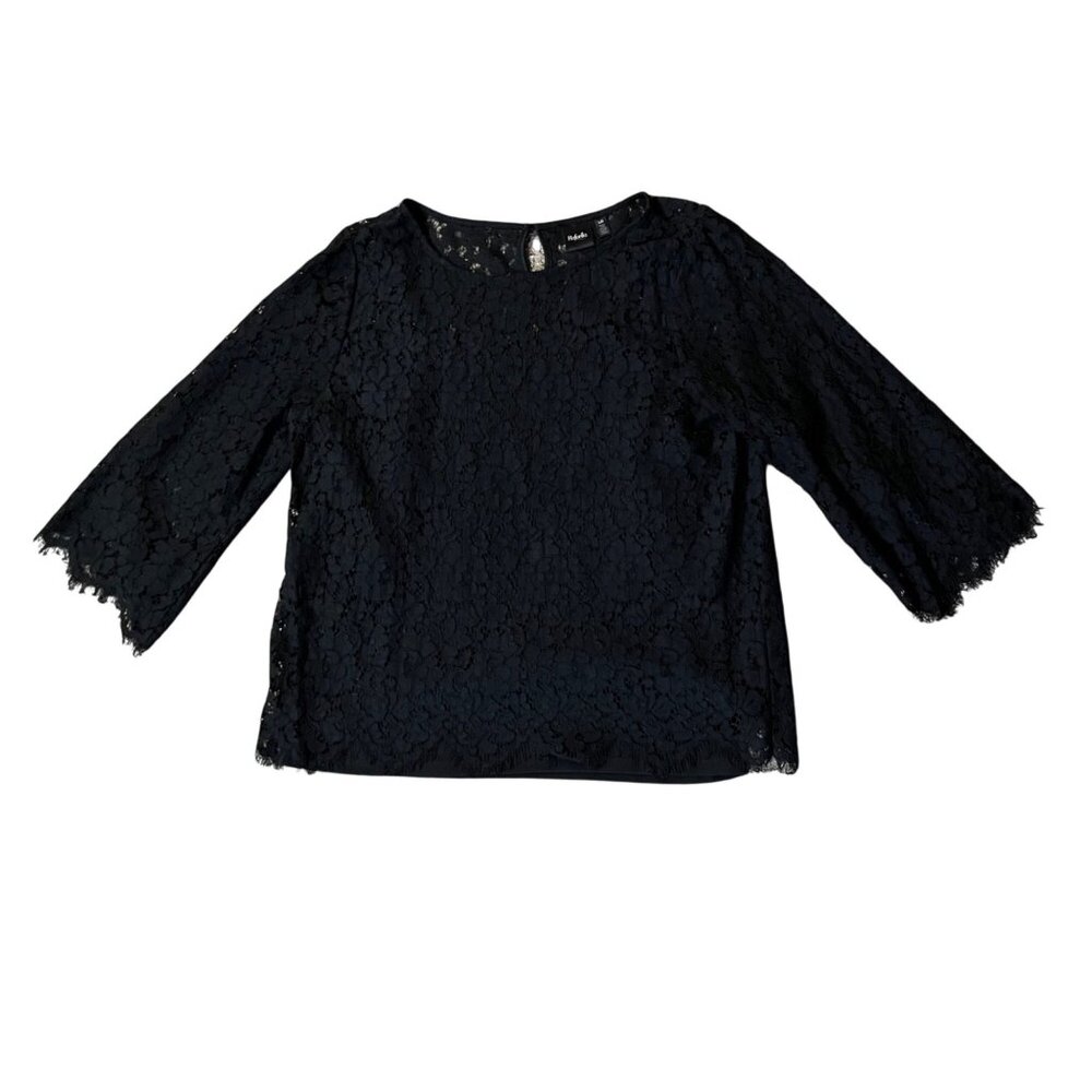 Rafaella Blouse Womens L Used Black Floral Lace Attached Cami - Picture 12 of 16